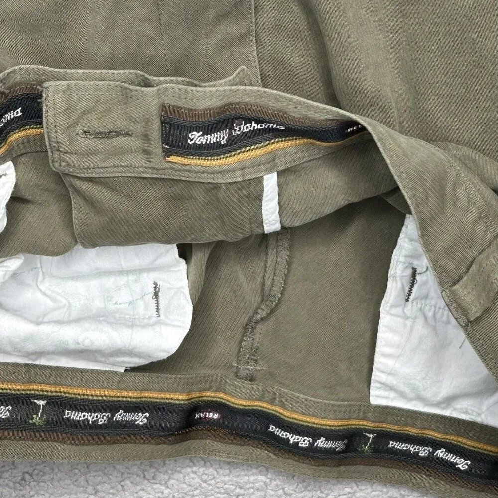 Tommy Bahama Shorts Mens 38 Green 100% Silk Flat Front Chino Casual Resort